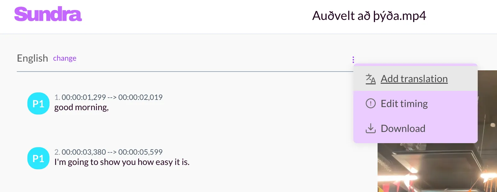 Adding a translation and switching between languages in Sundra